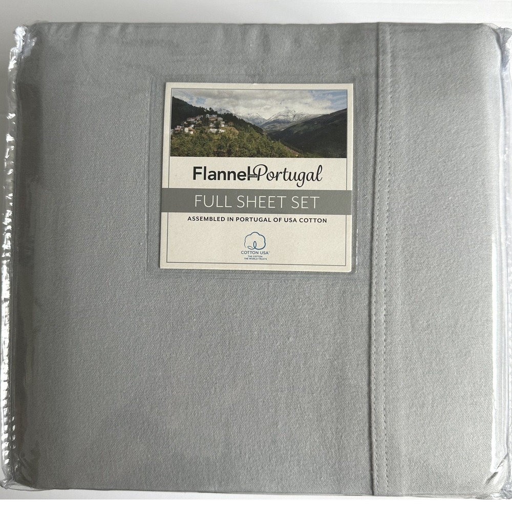 Flannel from Portugal FULL Sheet Set 4 Piece 100% USA Cotton Neutral Silver Gray